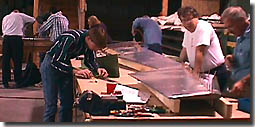 Building the rudder tail section at the factory workshop.