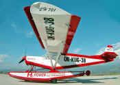 Side view of the CH-701 STOL equipped with the Zenair amphibious pontoons