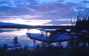 The setting sun at the fly-in Moose Camp in Alaska