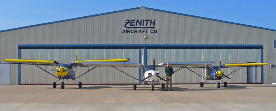 Designer Chris Heintz with the STOL CH 750 prototype, and the STOL CH 801 (left) and STOL CH 701 (right) © 2008, Zenith Aircraft Company.
